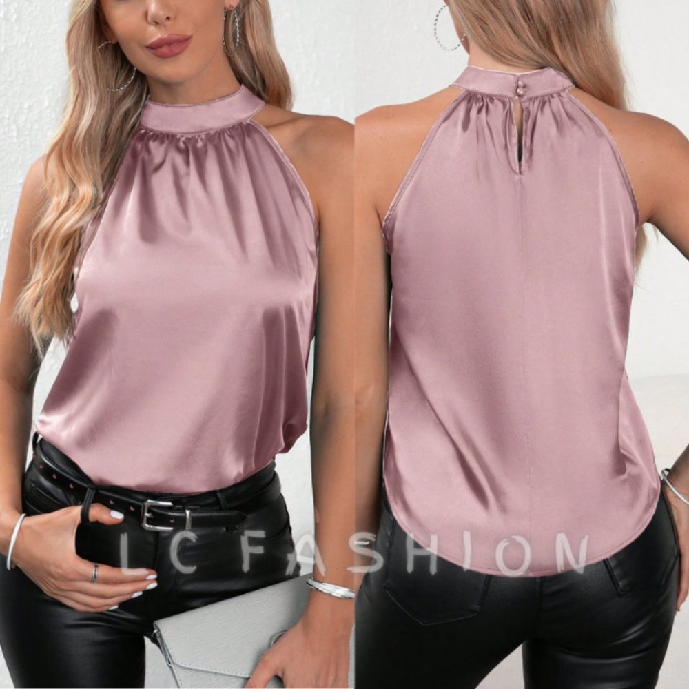 Halter Neck Satin Top, Tank tops for women, Satin Blouse